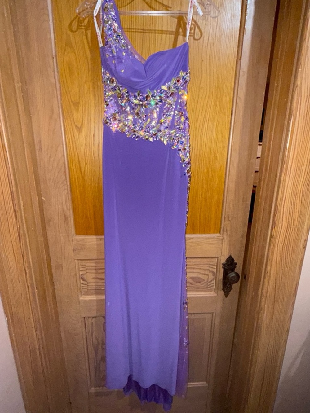 Sparkle-Embellished Purple Evening Gown